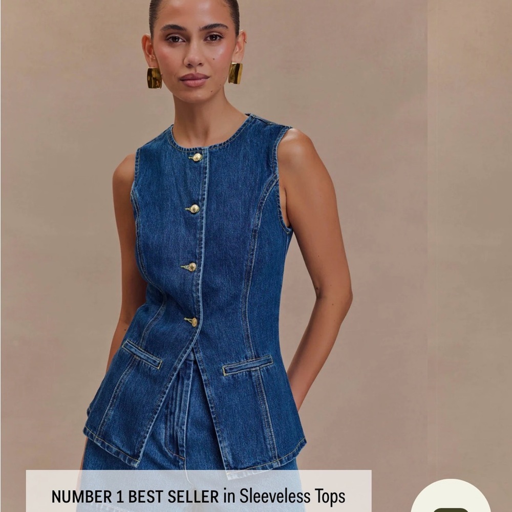 NWT Meshki Abel Denim Button Up Top Dark Blue Small